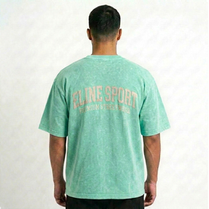 T-shirt en jersey de coton à manches courtes et col rond pour homme, coupe ample, couleur vert menthe unie, longueur normale, style décontracté - Product Image 2