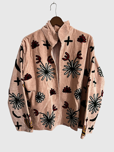 Blouson en coton brodé à la main avec motif floral, manches longues, col montant, style Prairie Chic, veste pour femme, style printemps - Product Image 1