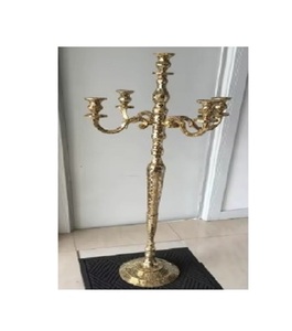 Gold Plated 5-Arm Metal Candelabra 2 Taper Candle Holders <b>Tall</b> Shape Home Wedding Easter <b>Table</b> Lighting Decorations Christmas - Product Image 1