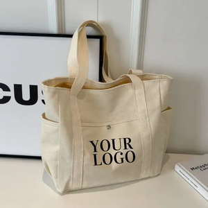 Bolsa de lona de algodón con base reforzada, con logotipo y tamaño personalizados, ideal para compras y viajes. - Product Image 1