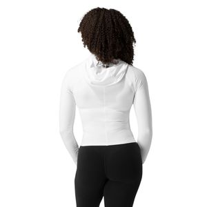 Women's White Full Zip Performance Hoodie Long Sleeve Breathable Stretch Gym <b>Workout</b> Running Fitness Activewear <b>Jacket</b> - Product Image 6