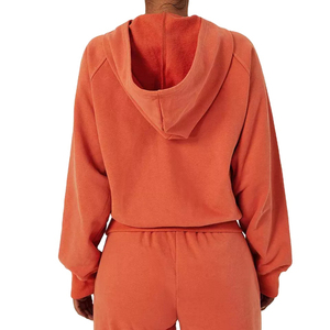 Sweat-shirt à capuche oversize en polaire pour femme, manches longues, décontracté, avec poche kangourou, pour fitness et entraînement, couleur orange corail - Product Image 3