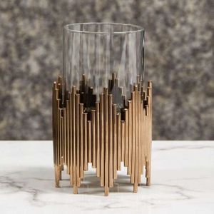 Contemporary Glass And Metal <b>Hurricane</b> Candle Holder Elegant Decorative <b>Lantern</b> For Indoor Outdoor Event Styling Display - Product Image 1