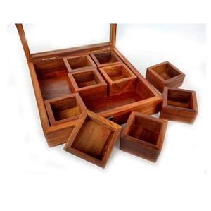 Boîte à épices en bois et verre avec serrure antique, 9 compartiments, organiseur de rangement pour épices Masala Dabba pour comptoir de cuisine - Product Image 5