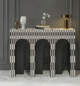 Table console moderne en bois massif et marbre, table décorative pour entrée, salon, appartement, hôtel, villa - Product Image 1
