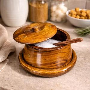 Azucarero Decorativo de Madera, Recipiente Redondo de Madera de Acacia con Tapa para Guardar Té, Café, Azúcar y Especias - Product Image 3