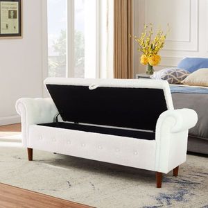 Sgabello Rettangolare Multifunzionale Beige per Camera da Letto con Funzione di Stoccaggio e Comfort - Product Image 2