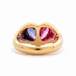 Wholesale Heart Lab Grown Pink and Purple Sapphire 14K Solid Yellow <b>Gold</b> <b>Ring</b> Luxury Bezel <b>Set</b> Toi et Moi Half Heart Fancy <b>Ring</b> - Product Image 6