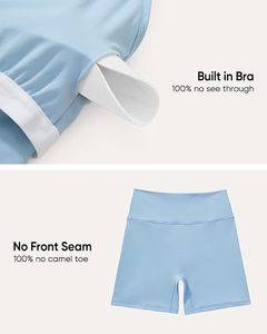 Square Neck Spaghetti Strap Seamless Yoga <b>Bodysuit</b> High Waist Solid Light Blue <b>Shorts</b> Sleeveless Four-Way Stretch Workout Outfit - Product Image 6