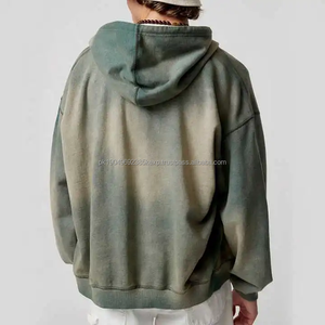 Sudadera con Capucha Extra Grande Personalizada, Chaqueta con Cierre de Cremallera de Felpa Francesa, Sudadera con Capucha Desgastada y Decolorada por el Sol para Hombre - Product Image 3