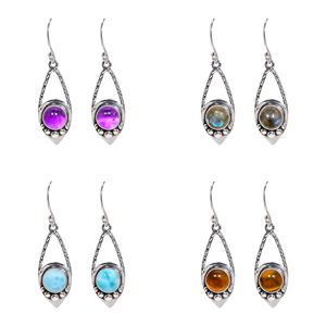 Pendientes de Plata de Ley 925 con Piedras Preciosas Naturales, Amatista, Labradorita, Larimar, Ojo de Tigre Amarillo, Pendientes Colgantes para Mujer - Product Image 1