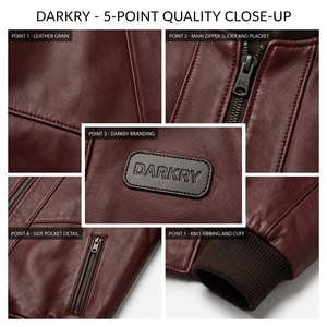 <b>Burgundy</b> Genuine Cowhide <b>Leather</b> Bomber <b>Jacket</b> Mens Wine Red Custom Embossed Logo Flight Outerwear Wholesale Factory Supplier - Product Image 6