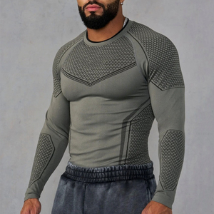 T-shirt moulant sans couture à manches longues pour homme OEM ODM, séchage rapide, idéal pour l'entraînement, la gym, le sport, sous-vêtement de fitness - Product Image 3