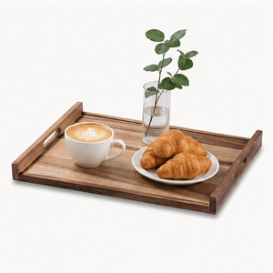 Bandeja Rectangular Ecológica de Madera de Acacia con Asas Recortadas para Servir el Desayuno en la Cama, Mesa de Centro y Uso Decorativo en Otomanas - Product Image 6