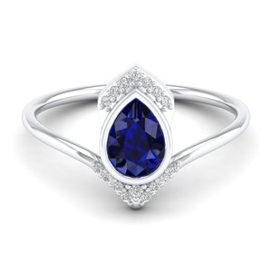 Anillo de Plata de Ley 925 con Zafiro Azul Corte Pera de 0.75 Quilates, Certificado GRA, Precio al por Mayor REYES, Joyería para Regalo de Boda - Product Image 1