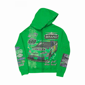 Sweat-shirt à capuche noir pour homme avec imprimé voiture de course et logos de marque, design sportif, coupe classique, vêtement d'automne - Product Image 5