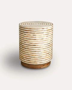 Mesa de Cajones con Incrustaciones de Hueso de ILAHI, Diseño Moderno con Detalles de Ágata, Almacenamiento de Tres Niveles, Mueble Portátil para el Hogar - Product Image 1