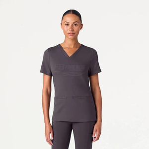 <b>Women</b> V Neck <b>Scrub</b> <b>Set</b> with Wide Leg Pants Knitted 100% Cotton Hospital Uniform <b>for</b> Medical Staff - Product Image 2