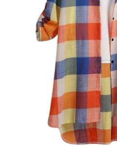 Vestido Camisero Largo a Cuadros Multicolor Personalizado para Mujer, Estilo Túnica Casual con Botones, Holgado y de Gran Tamaño, en Algodón y Lino - Product Image 5