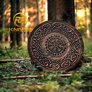 โล่ไวกิ้งยุคกลางทำมือจากไม้ทรงกลมพร้อมหัวโล่โลหะสำหรับคอสเพลย์และการจัดแสดง - Product Image 1