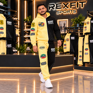 Rexfit sports 2026 Custom <b>Men</b> Sports Tracksuit <b>Hoodie</b> and Jogger Set Zip-Up <b>Hoodie</b> Tracksuit Yellow <b>Black</b> Wear REXFITSPORTS - Product Image 2