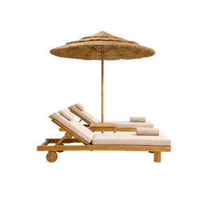 Conjunto de Tumbonas para Patio ARTERRA Premium, Tumbona de Madera de Teca con Sombrilla de Techo, Muebles de Lujo para Hotel o Villa - Product Image 2