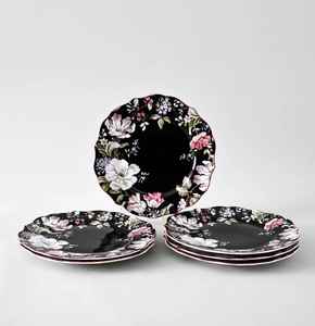 Assiette de dîner florale royale noire élégante de style européen en porcelaine écologique, faite à la main, non toxique, durable, vaisselle en céramique en gros - Product Image 5
