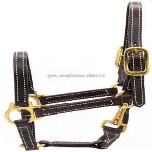 Vente en gros d'usine Fourniture de licou de cheval en cuir de luxe noir cousu en blanc en pleine taille d'épi avec quincaillerie en laiton robuste - Product Image 4