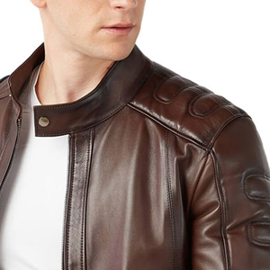 Veste de moto pour homme en cuir véritable marron, respirante, écologique, coupe ajustée, rembourrée aux épaules, coupe-vent, pour l'hiver - Product Image 6