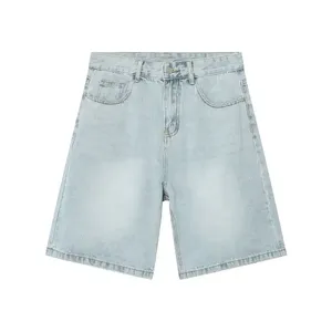 Shorts en jean pour homme vintage délavé à l'acide, effet usé, taille haute, coupe ample, longueur genou, style streetwear décontracté - Product Image 3