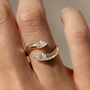 Anillo Abierto de Compromiso con Diamante Romántico Cultivado en Laboratorio, Corte Pera, Unisex, Oro Sólido de 18K, Regalo para Amantes, Ideal para Fiestas y Ocasiones Especiales - Product Image 3