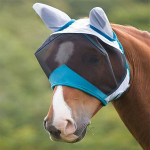 Luxury Horse Ear Bonnet Horse <b>Fly</b> Mesh <b>Net</b> With Ear Cover Blue And White Protective Veil For Equestrian Use - Product Image 1