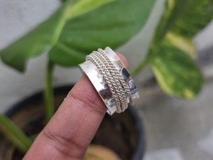 925 Sterling Silver Bezel Setting <b>Spinner</b> <b>Ring</b> Twisted Rope Wide Band Handmade Boho Christian Fashion Jewelry for Women Men - Product Image 5