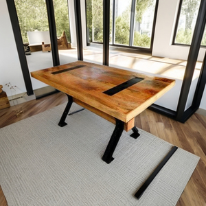 Modern Solid Mango Wood Extendable Eco-Friendly Durable Dining <b>Table</b> with Metal <b>Legs</b> 6-Seater Living Room Furniture - Product Image 4