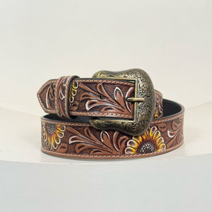 Nuevo cinturón de cuero con diseño de hoja Floral famoso de calidad superior para hombres y mujeres, cinturón de cuero de vaca ajustable personalizado - Product Image 5