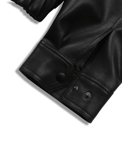 Men's <b>Black</b> PU Leather Bomber <b>Jacket</b> Turn-down Collar Zipper Closure Regular Fit Autumn Wear - Product Image 3