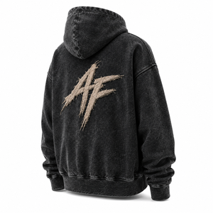 Sweat-shirt à capuche oversize unisexe en molleton épais, délavé à l'acide, avec broderie graphique vieillie, style streetwear - Product Image 3