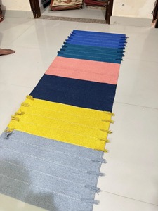 Contemporary Rectangle Chenille <b>Rug</b> With Printed Pattern Blue Yellow Gray Pink Stripes Woven Home Decor - Product Image 5
