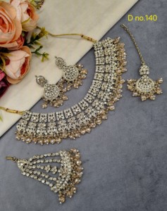 Indian Bridal <b>Jewelry</b> Set CZ Stone Necklace With Earrings Mang Tika & Pasa <b>Pakistani</b> Wedding Dulhan Crystal Beaded Jewellery Set - Product Image 4