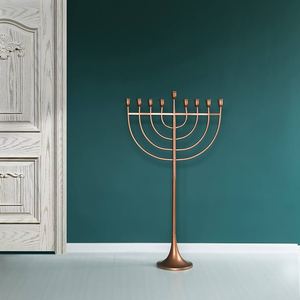 Elegant Gold Polished Metal Menorah Candle Holder Hanukkah Decorative Tabletop Centerpiece Premium Home Display - Product Image 3
