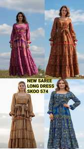 <b>Vintage</b> Boho Rayon Eco-Friendly Printed V-neck Long Sleeve Casual Party <b>Dress</b> <b>Women</b> Fashionable Trendy Floor-Length Breathable - Product Image 6
