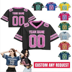 Camisetas personalizadas de sublimación para hombre, transpirables, estilo jersey de fútbol americano, personalizadas, negras, rosas, cortas, con brillantina. - Product Image 2