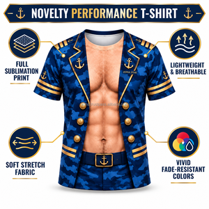 T-shirt de marin imprimé en 3D en gros pour hommes, drôle et original, uniforme de capitaine, impression par sublimation, polyester, pour fête, personnalisé - Product Image 4