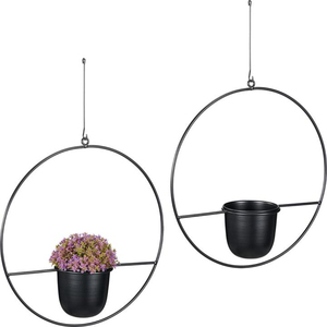 Pot de fleurs suspendu en métal minimaliste moderne, résistant à la rouille, en fer, pour plantes d'intérieur, avec support ovale, pour la décoration du salon et du balcon - Product Image 4