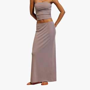 Ensemble 2 pièces élégant pour femme : Haut bustier en dentelle vintage français et jupe longue taille haute en spandex moulante pour soirée - Product Image 1