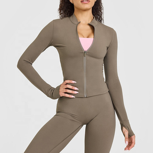 OEM Breathable Lightweight Plus Size Long Sleeve <b>Workout</b> Fitness Top Slim Fit Full Zip Yoga <b>Jacket</b> with Front Logo for Women - Product Image 1
