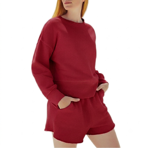 Women's <b>2</b> <b>Piece</b> <b>White</b> Woven Sweatshirt Shorts <b>Set</b> Crew Neck Regular Fit Casual All Seasons Solid Color Embroidered Breathable - Product Image 2