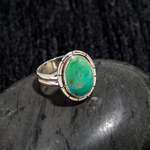 Luxury Sterling <b>Silver</b> Turquoise Boho Oval Statement <b>Ring</b> February Birthstone <b>Silver</b> Plated Handmade Jewelry Gift - Product Image 1