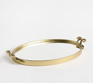 Bandeja de lujo ovalada dorada con espejo al por mayor, con asas de lazo, para servir en hoteles y restaurantes, elegante vajilla de tocador. - Product Image 3