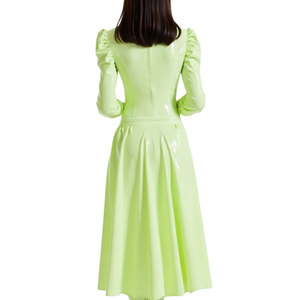 Women's Lime Green <b>Turtleneck</b> Jumpsuit High Waist Long Sleeve Puff Sleeve Full Length Bodycon Spandex Nylon Clubwear - Product Image 2